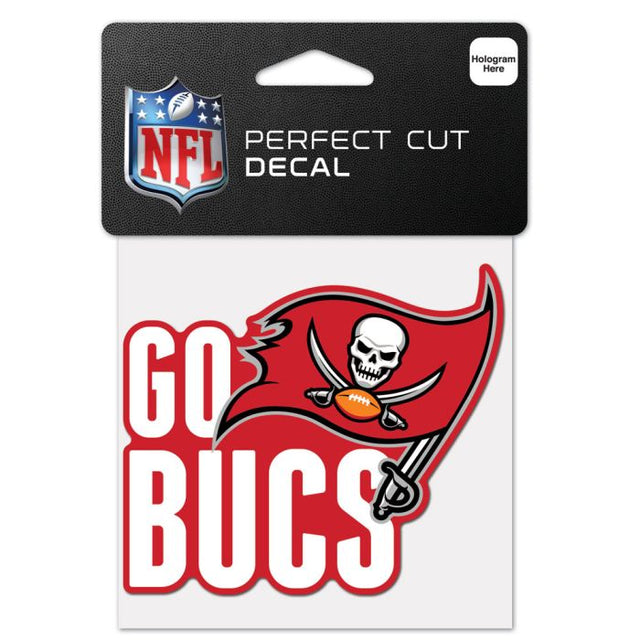 Calcomanía de color de corte perfecto con el eslogan de los Tampa Bay Buccaneers de 4" x 4"