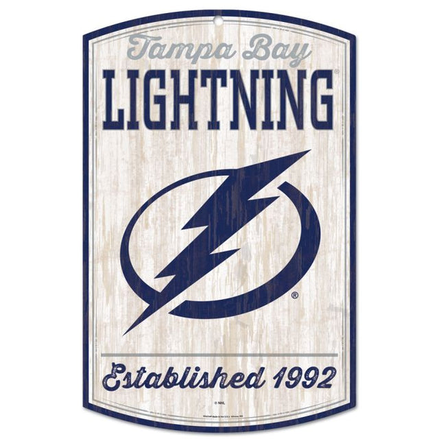 Letrero de madera retro de Tampa Bay Lightning de 11" x 17" y 1/4" de grosor