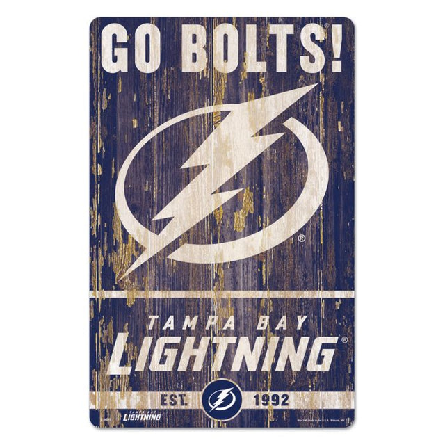 Letrero de madera con el lema de Tampa Bay Lightning, 11" x 17", 1/4" de grosor