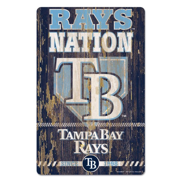 Letrero de madera con el lema de los Tampa Bay Rays, 11" x 17", 1/4" de grosor