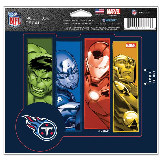 Tennessee Titans / Marvel (c) Calcomanía multiusos MARVEL 2021: cortada según el logotipo, 5" x 6"