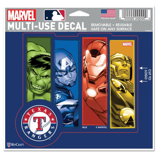 Calcomanía multiusos de los Texas Rangers/Marvel (c) 2021 MARVEL: cortada según el logotipo, 5" x 6"