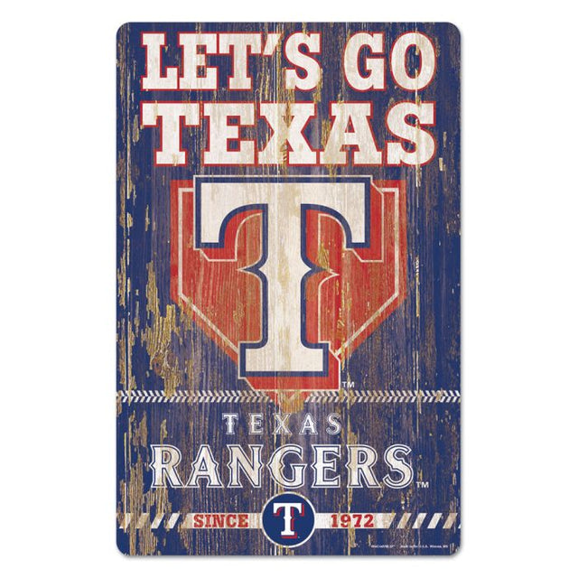 Letrero de madera con el lema de los Texas Rangers, 11" x 17", 1/4" de grosor