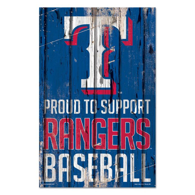 Letrero de madera de los Texas Rangers de 11" x 17" y 1/4" de grosor