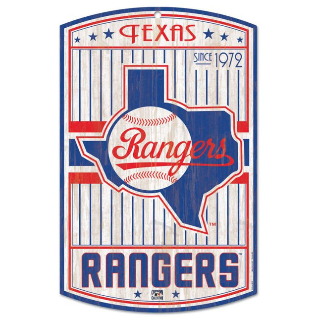 Letrero de madera de los Texas Rangers de 11" x 17" y 1/4" de grosor