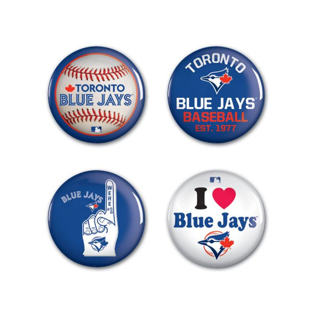 Paquete de 4 botones de los Toronto Blue Jays de 1 1/4" de diámetro