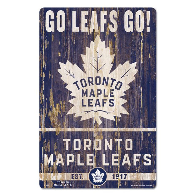 Letrero de madera con el lema de los Toronto Maple Leafs, 11" x 17", 1/4" de grosor