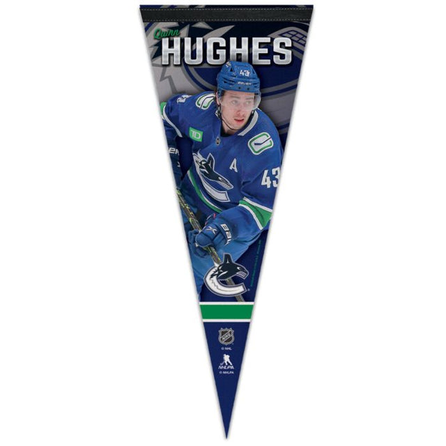 Banderín premium de los Vancouver Canucks de 12" x 30" de Quinn Hughes