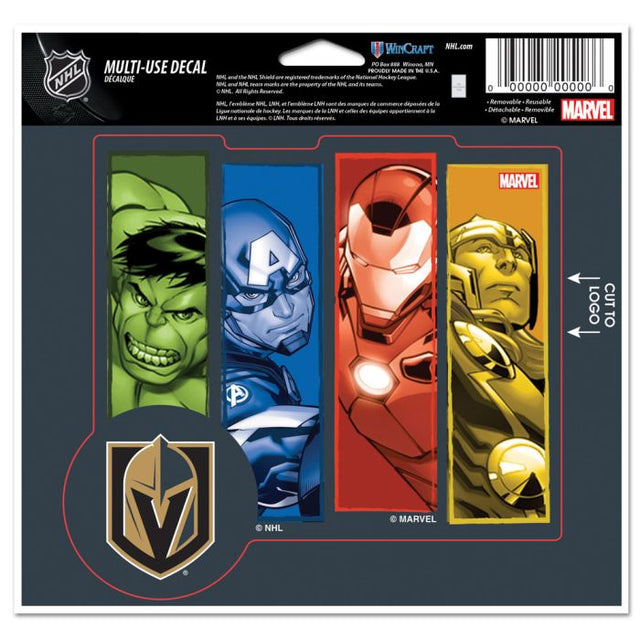 Vegas Golden Knights / Marvel (c) Calcomanía multiusos MARVEL 2021: cortada según el logotipo, 5" x 6"