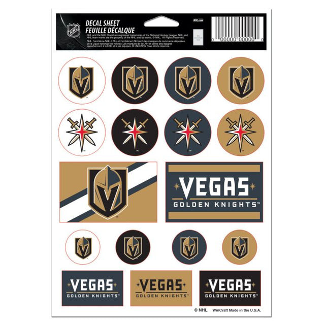 Hoja de calcomanías de vinilo de Vegas Golden Knights de 5" x 7"