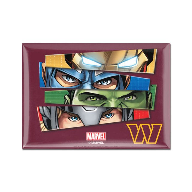 Imán de metal de diseño de Washington Commanders/Marvel (C) 2022 de 2,5" x 3,5"