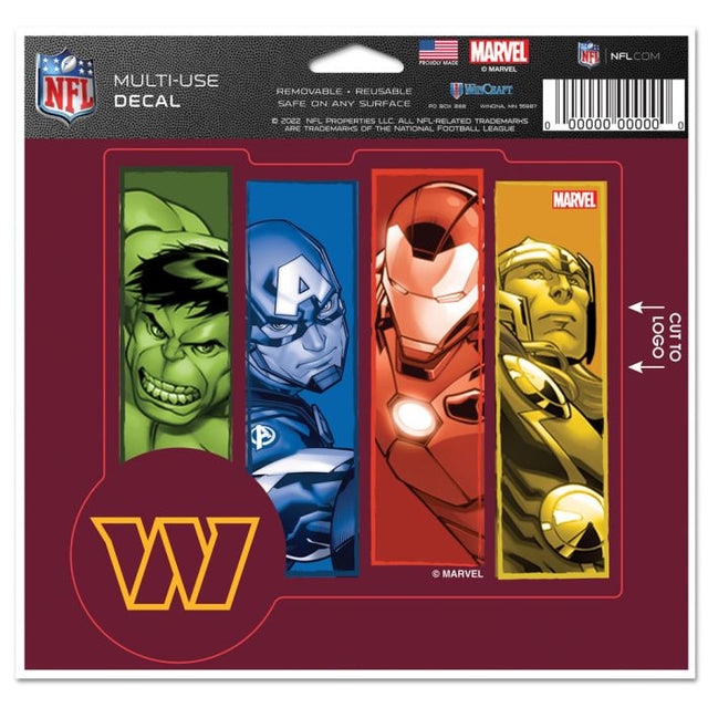 Washington Commanders / Marvel (C) Calcomanía multiusos Marvel 2022: cortada según el logotipo, 5" x 6"