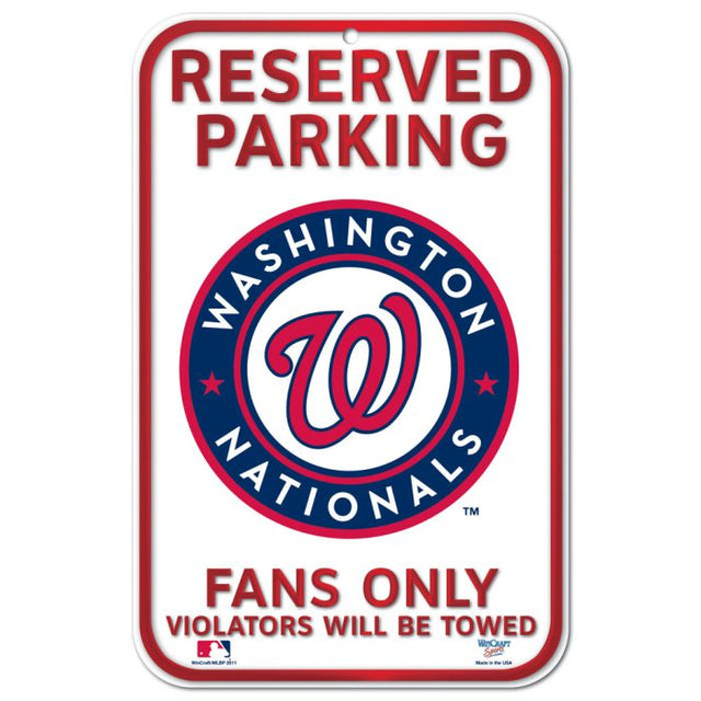 Letrero de plástico de estacionamiento reservado de Washington Nationals de 11" x 17"