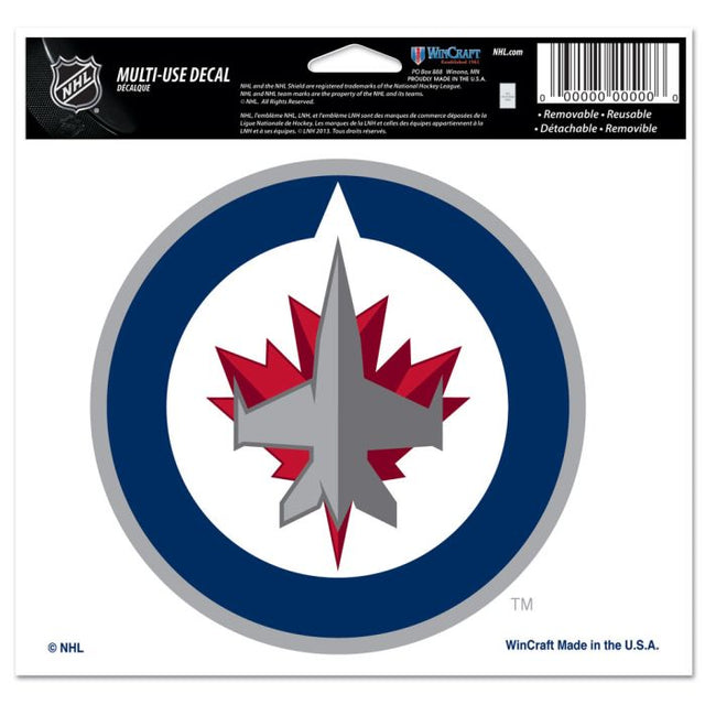 Winnipeg Jets Multi-Use Decal -Clear Bckrgd 5" x 6"