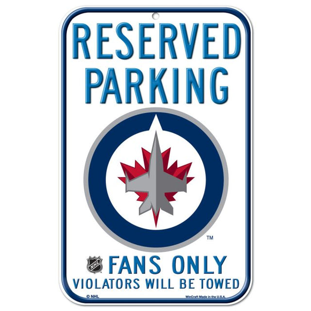 Letrero de plástico de estacionamiento reservado de Winnipeg Jets de 11" x 17"