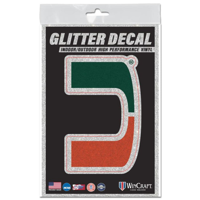 Miami Hurricanes Decal Glitter 3" x 5"