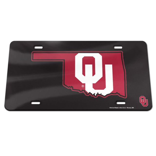 Oklahoma Sooners BLACK WITH STATE SHAPE Specialty Acrylic License Plate