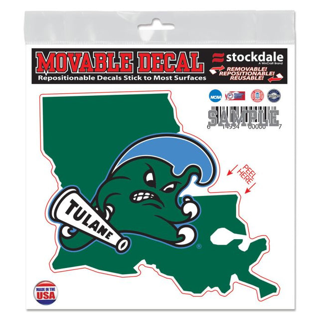 Tulane Green Wave STATE SHAPE All Surface Decal 6" x 6"