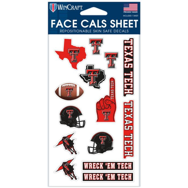 Calcomanías faciales de los Red Raiders de Texas Tech de 4" x 7"