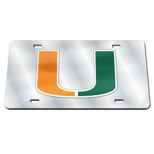 Placa de matrícula especial de acrílico con fondo plateado de los Miami Hurricanes