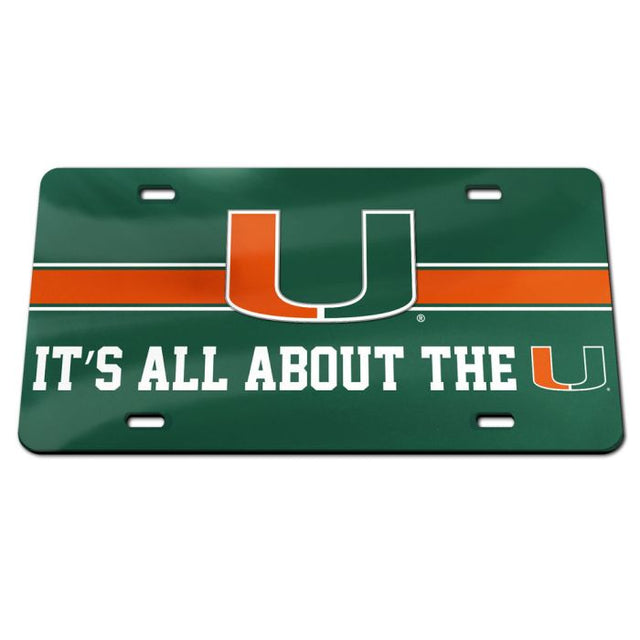 Placa de matrícula acrílica especial de Miami Hurricanes IT'S ALL ABOUT THE U