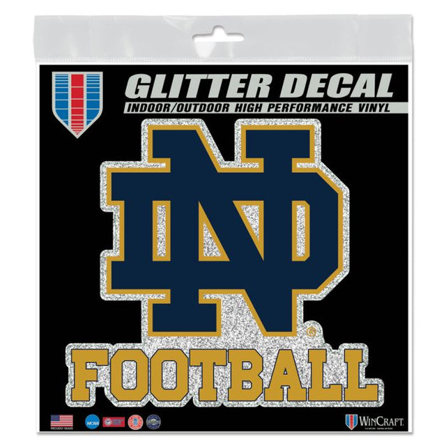 Calcomanía con purpurina de fútbol de Notre Dame Fighting Irish de 6" x 6"