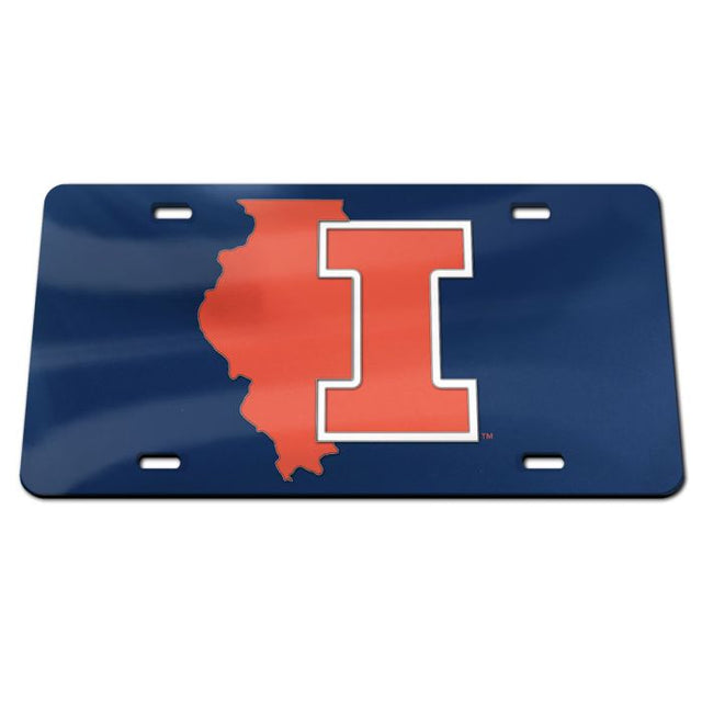 Illinois Fighting Illini STATE SHAPE Specialty Acrylic License Plate