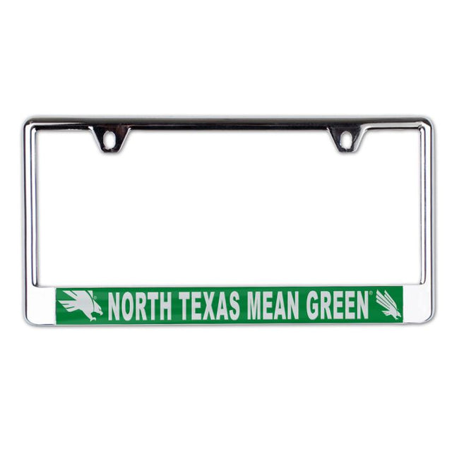 Marco para placa de matrícula MEGA Mean Green de North Texas impreso en blanco