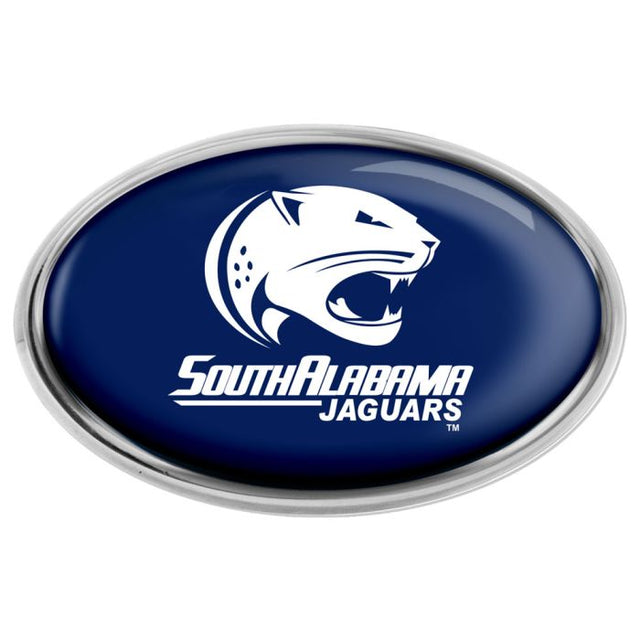 Emblema de metal cromado abovedado de los South Alabama Jaguars