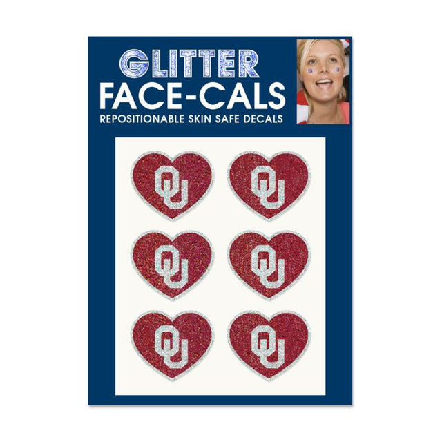 Oklahoma Sooners HEART SHAPED Glitter Tattoo 6 Pack