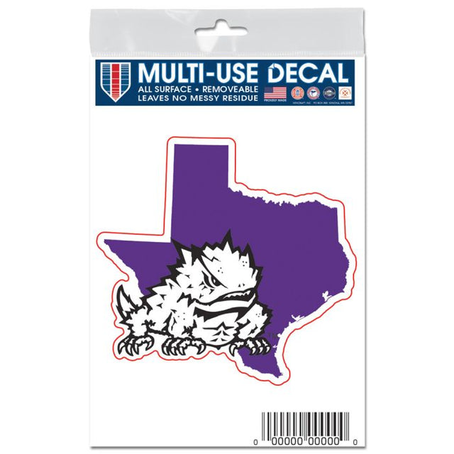 Calcomanías para todas las superficies con la forma del estado de TCU Horned Frogs de 3" x 5"