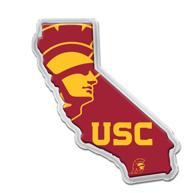 Emblema de metal cromado abovedado con forma de estado de los USC Trojans