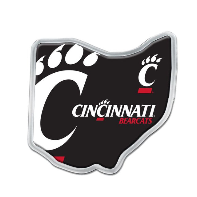 Emblema de metal cromado abovedado con forma de estado de los Cincinnati Bearcats