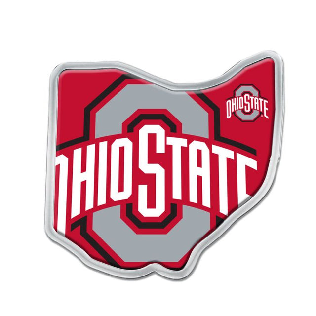 Emblema de metal cromado abovedado con forma de estado de Ohio State Buckeyes