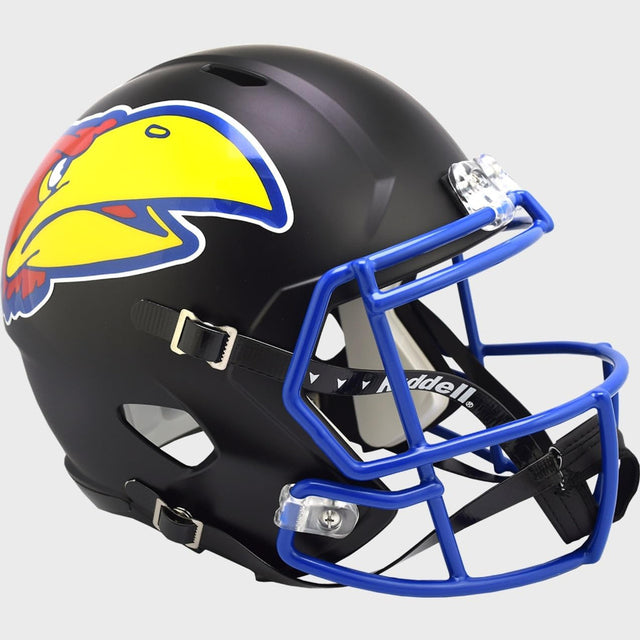 Réplica de casco Riddell de los Kansas Jayhawks, tamaño completo, estilo Speed, color negro