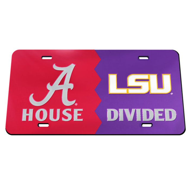 Rivalidad entre Alabama Crimson Tide y LSU Tigers en las placas de matrícula clásicas de acrílico de ALABAMA y LSU