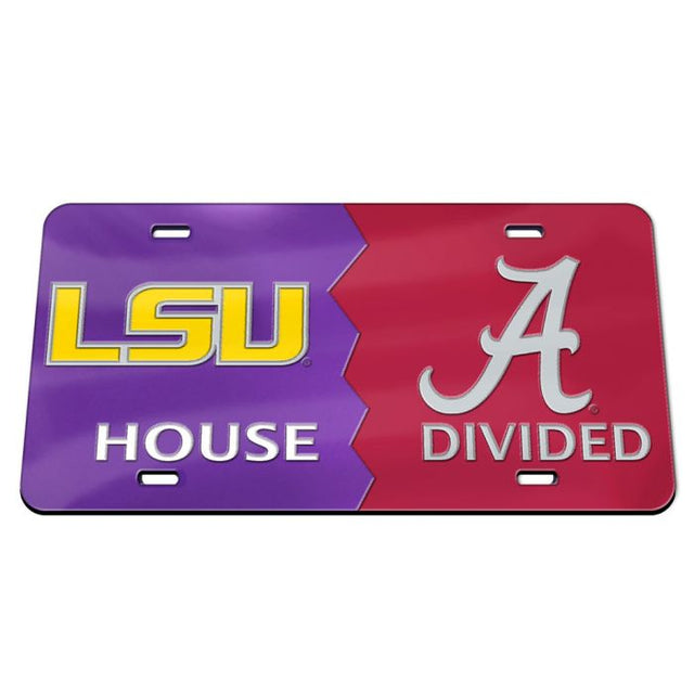 Placas de matrícula clásicas de acrílico con diseño de casa dividida de Alabama Crimson Tide y LSU Tigers