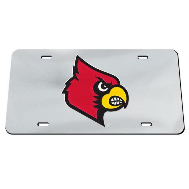 Placa de matrícula acrílica especial con el logotipo de la cabeza de los Louisville Cardinals y fondo plateado