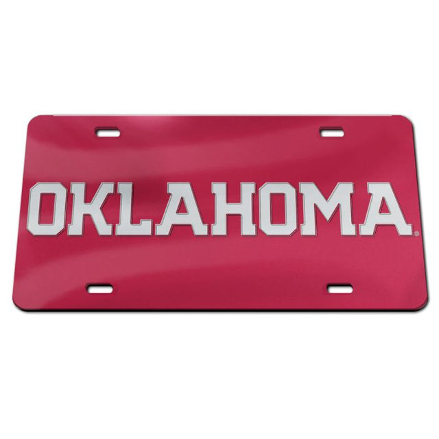 Placas de matrícula clásicas de acrílico con letras plateadas y fondo rojo de los Oklahoma Sooners