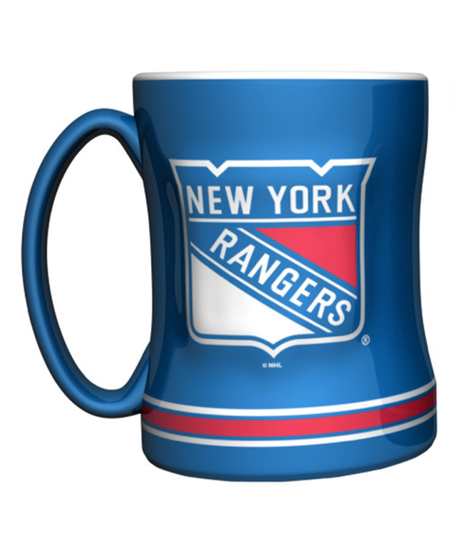 Taza de café de los New York Rangers de 14 oz con el color del equipo de relevo esculpido