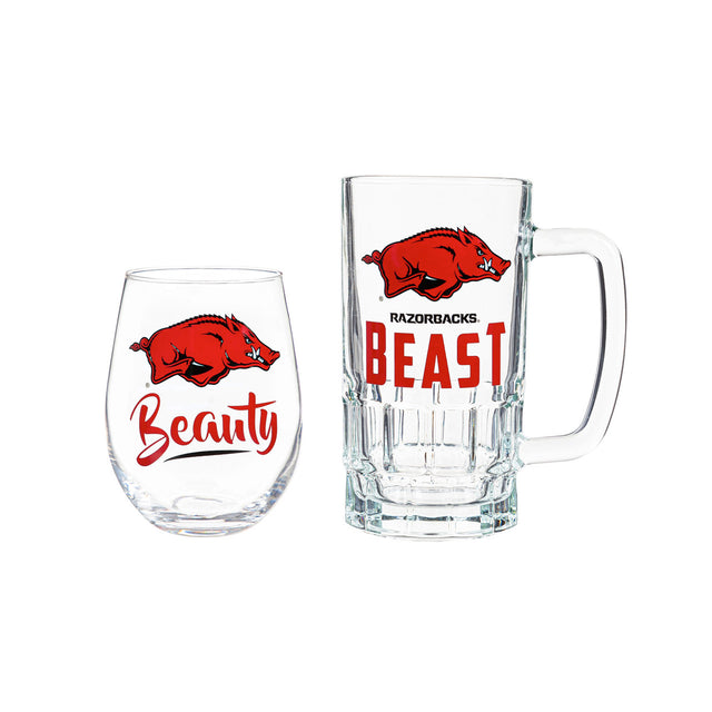 Juego de bebidas Arkansas Razorbacks, vino sin tallo de 17 oz en caja y jarra de 16 oz