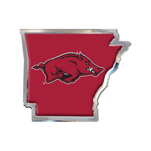 Emblema de metal cromado abovedado del estado de Arkansas Razorbacks