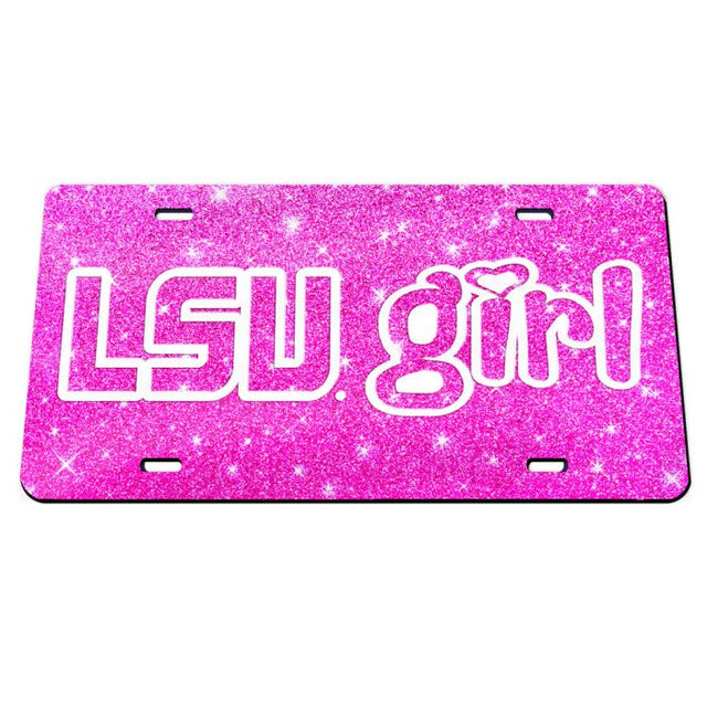 Matrículas clásicas de acrílico con brillo rosa de los LSU Tigers