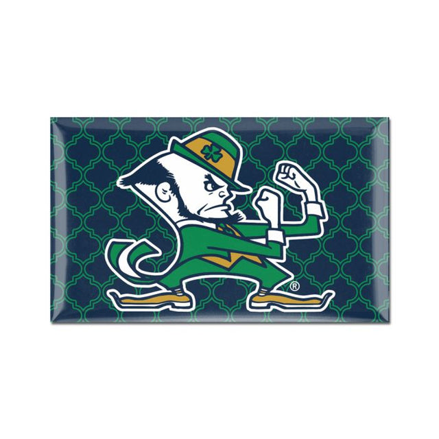 Notre Dame Fighting Irish LEPRECHAUN / PATTERNED BKGD Domed Magnets 3" x 5"