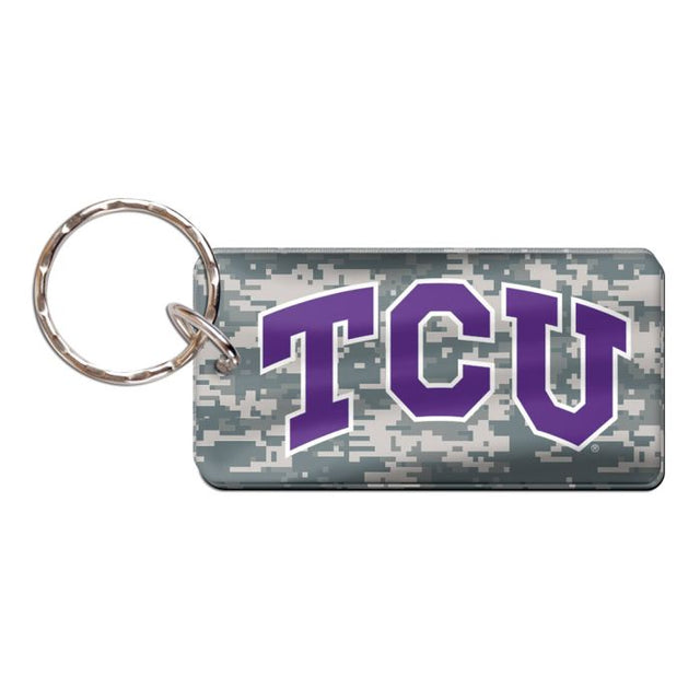 Llavero rectangular con estampado de camuflaje de TCU Horned Frogs