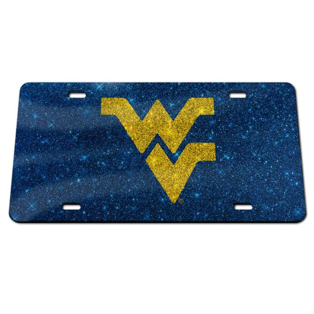 Matrícula acrílica especial con fondo brillante de West Virginia Mountaineers