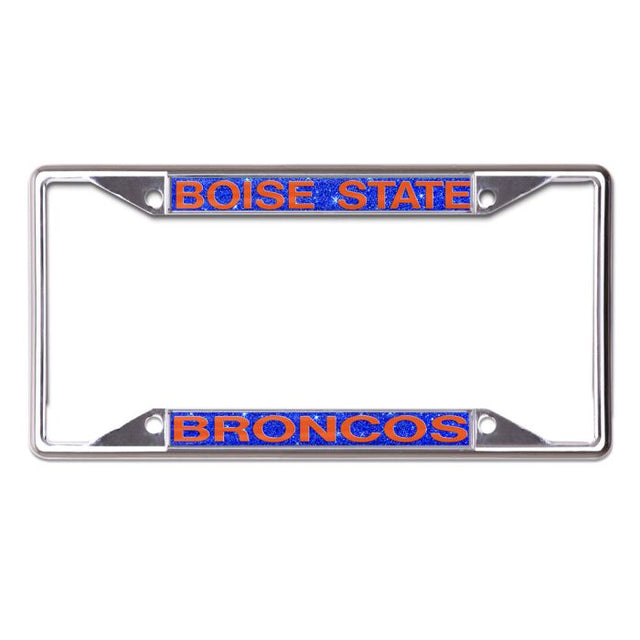 Marco de licencia con fondo brillante de los Boise State Broncos, de acero inoxidable y estampado