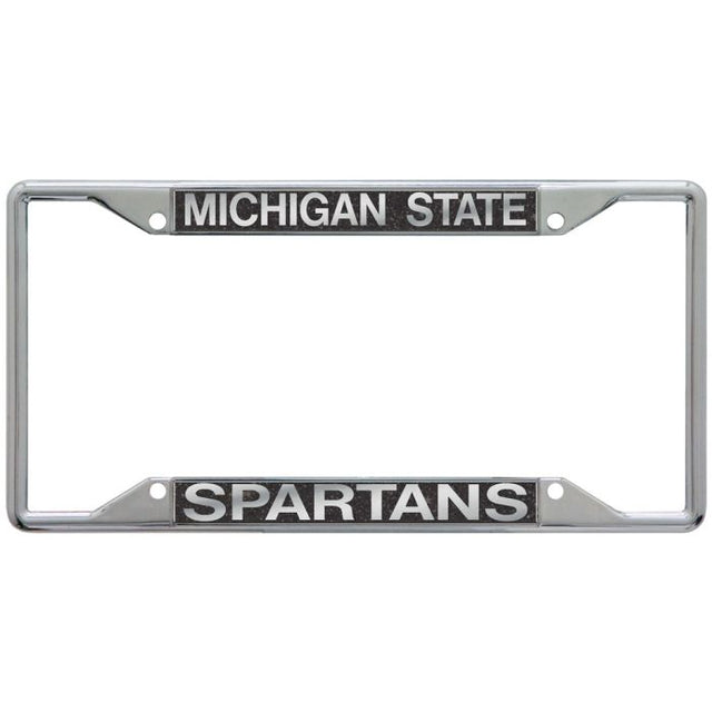 Marco de licencia con fondo brillante de Spartans de Michigan State, de acero inoxidable, estampado