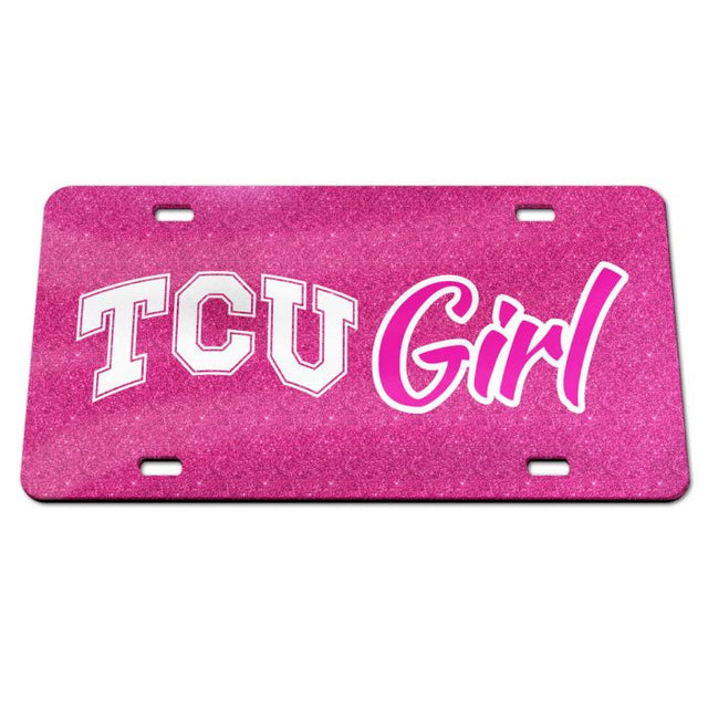 Placas de matrícula clásicas de acrílico con brillo rosa de TCU Horned Frogs