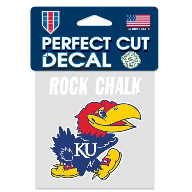 Calcomanía de color de corte perfecto ROCK CHALK de Kansas Jayhawks de 4" x 4"